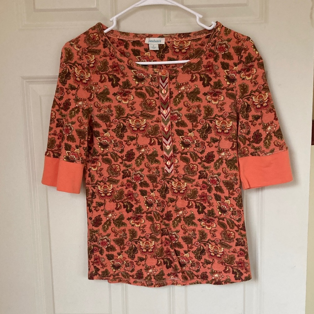 Sundance Orange Floral 3/4 Sleeve Top